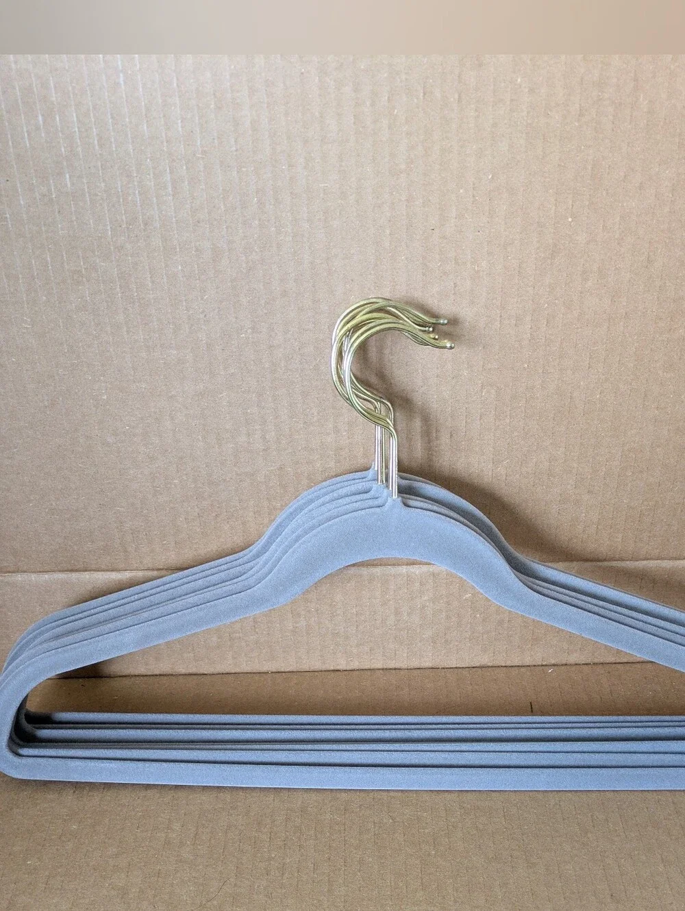 Joy Mangano Gray Velvet Non Slip Slim Hangers with Gold Tone Swivel Hooks Set 7